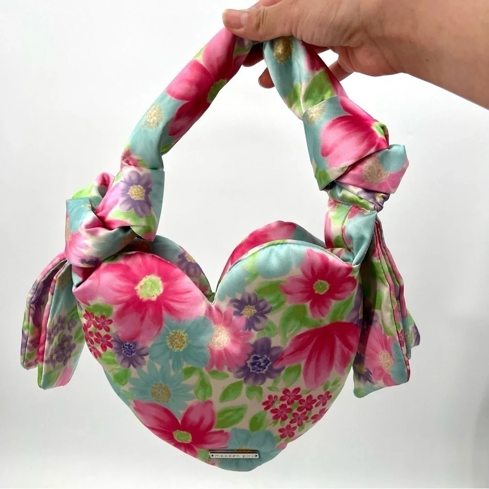 MADDEN GIRL Pink & Blue Heart Shape Floral Purse